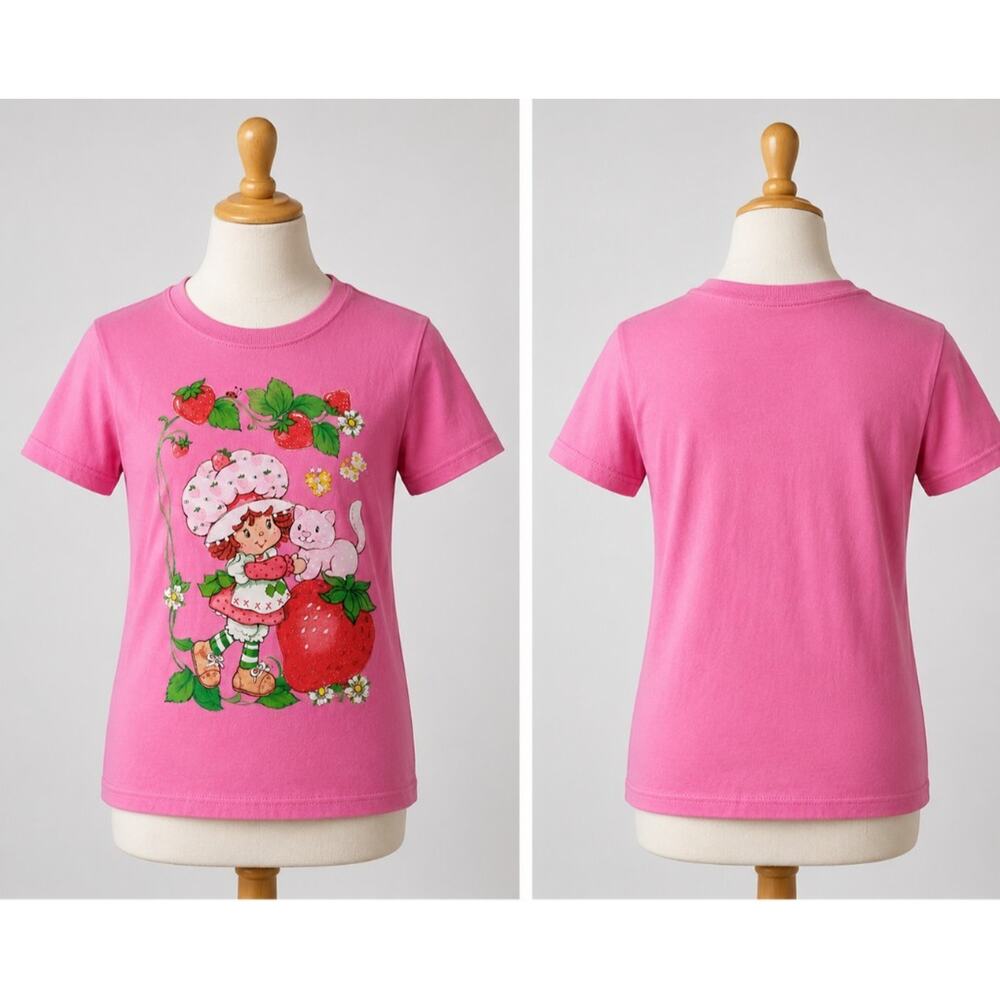 The World Of Strawberry Shortcake Girls Sz Large Pink T-shirt Polka Dot Cat